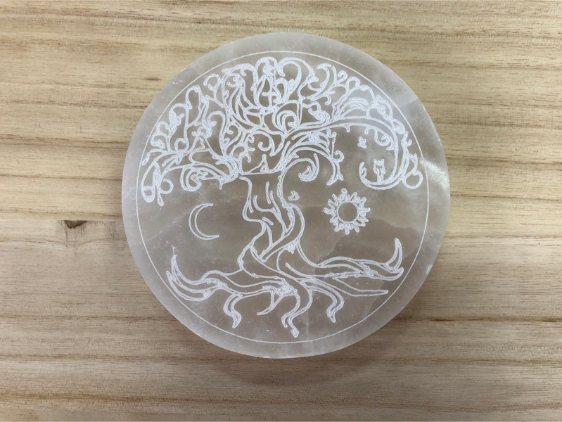 Plato Selenita Arbol de la Vida sol y luna 10 cm